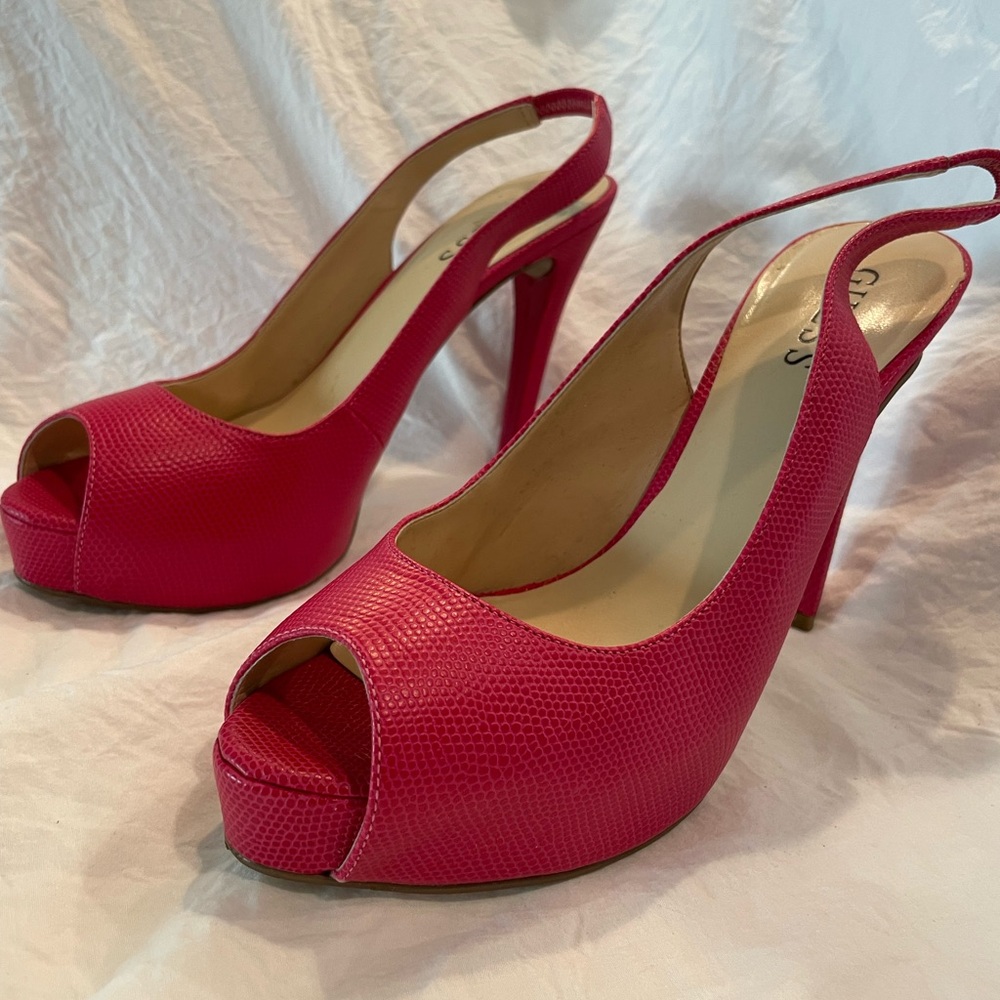 Guess Fuchsia Peep-Toe Slingback Heels